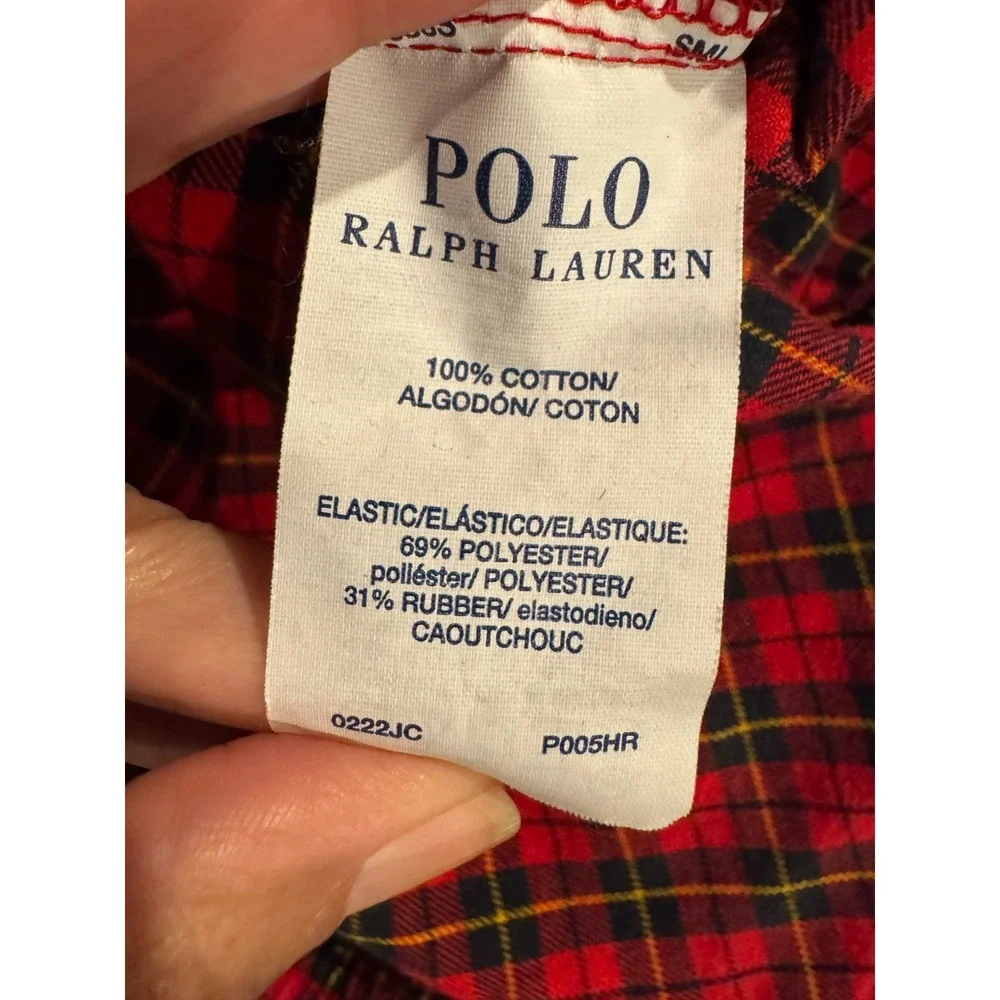 Polo Ralph Lauren Sleepwear PJ Pants Red Tartan Micro Plaid Men's L Yellow Pony
